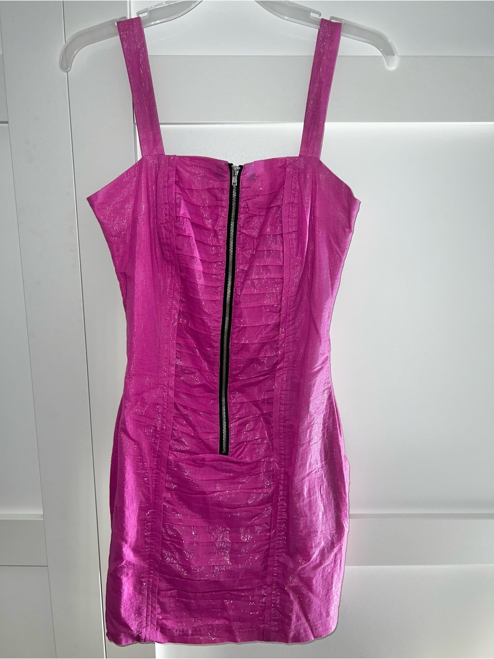Walter Baker Pink Ruched Mini Dress with Center Zip